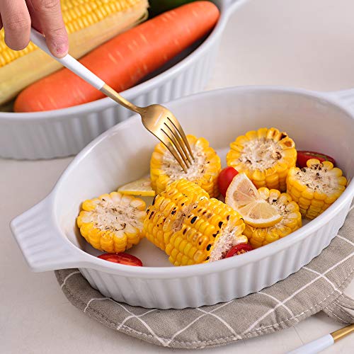 MALACASA, Serie Bake.Bake, Juego de Platos Ovalados para Hornear 2 Unidades (12.75"/ 14.5"), Bandeja para Hornear con Asas de Porcelana Ideal para Lasaña/Pastel/Cazuela/Tapas, Blanco