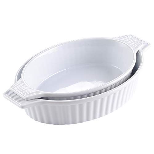 MALACASA, Serie Bake.Bake, Juego de Platos Ovalados para Hornear 2 Unidades (12.75"/ 14.5"), Bandeja para Hornear con Asas de Porcelana Ideal para Lasaña/Pastel/Cazuela/Tapas, Blanco