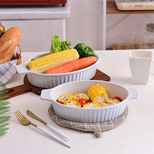 MALACASA, Serie Bake.Bake, Juego de Platos Ovalados para Hornear 2 Unidades (12.75"/ 14.5"), Bandeja para Hornear con Asas de Porcelana Ideal para Lasaña/Pastel/Cazuela/Tapas, Blanco