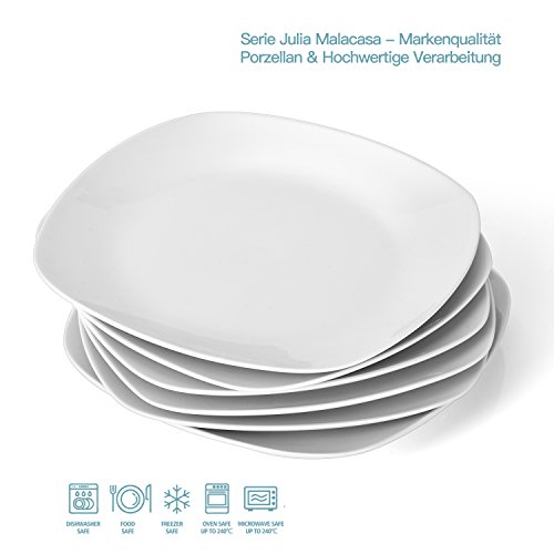 MALACASA, Serie Elisa, 6 piezas 7,5"Plato de Postre de Porcelana 19x19x2 cm Plato para 6 Personas