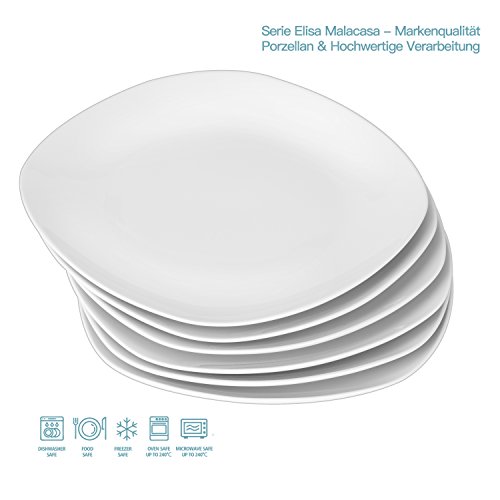 MALACASA, Serie Elisa, 6 piezas 7,5"Plato de Postre de Porcelana 19x19x2 cm Plato para 6 Personas