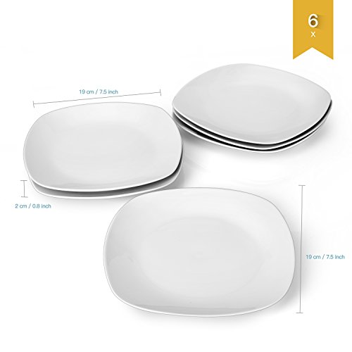 MALACASA, Serie Elisa, 6 piezas 7,5"Plato de Postre de Porcelana 19x19x2 cm Plato para 6 Personas
