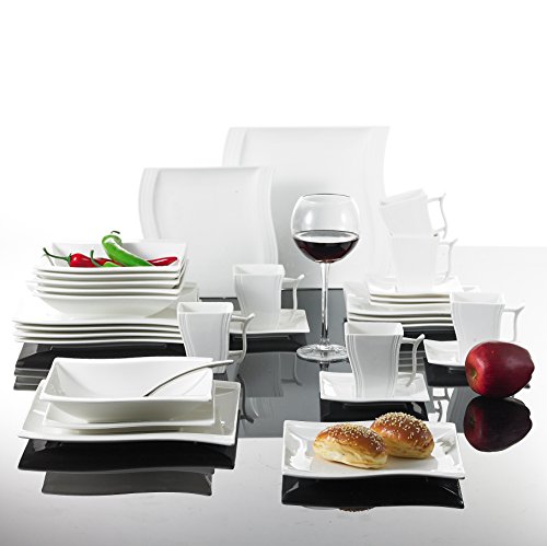 MALACASA, Serie Flora, 56 Piezas vajilla de Porcelana Juegos de Vajilla Servicio Combinado 6 Tazones, 6 Tazas, 6 Platillos, 12 Platos de Postre, 12 Sopas, 12 Platos y 2 Platos