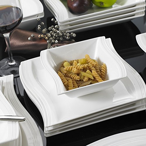 MALACASA, Serie Flora, 56 Piezas vajilla de Porcelana Juegos de Vajilla Servicio Combinado 6 Tazones, 6 Tazas, 6 Platillos, 12 Platos de Postre, 12 Sopas, 12 Platos y 2 Platos