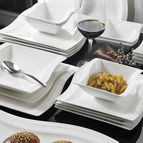 MALACASA, Serie Flora, 56 Piezas vajilla de Porcelana Juegos de Vajilla Servicio Combinado 6 Tazones, 6 Tazas, 6 Platillos, 12 Platos de Postre, 12 Sopas, 12 Platos y 2 Platos