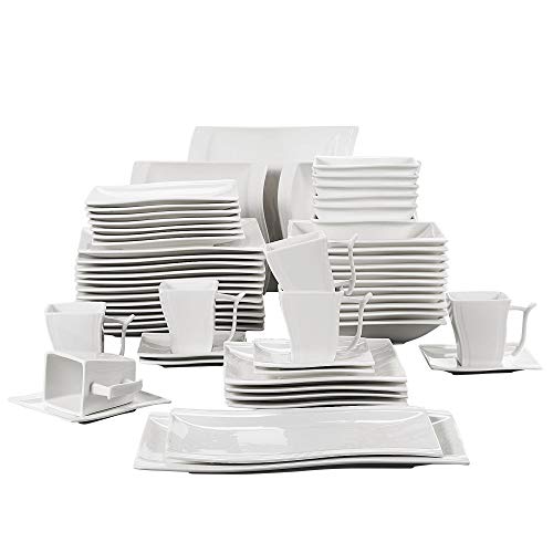 MALACASA, Serie Flora, 56 Piezas vajilla de Porcelana Juegos de Vajilla Servicio Combinado 6 Tazones, 6 Tazas, 6 Platillos, 12 Platos de Postre, 12 Sopas, 12 Platos y 2 Platos