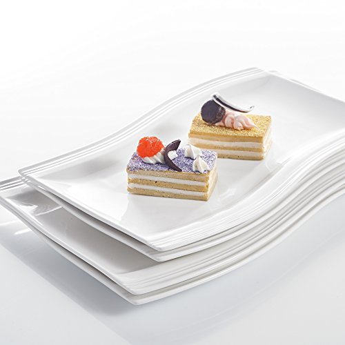 MALACASA, Serie Flora, Juego de Plato Vajillas de Porcelana 4 Piezas Plato de Postre 11"&13.25" Plato Rectangullano Bandeja Cuadrado