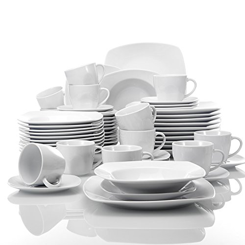 MALACASA, serie Julia, 60pcs Vajillas de Porcelana Juego de Café con 12 Tazas de café, 12 Platillos, 12 Platos de Postre, 12 Platos de Sopa y 12 Platos plano Vajillas completa para 12 Personas