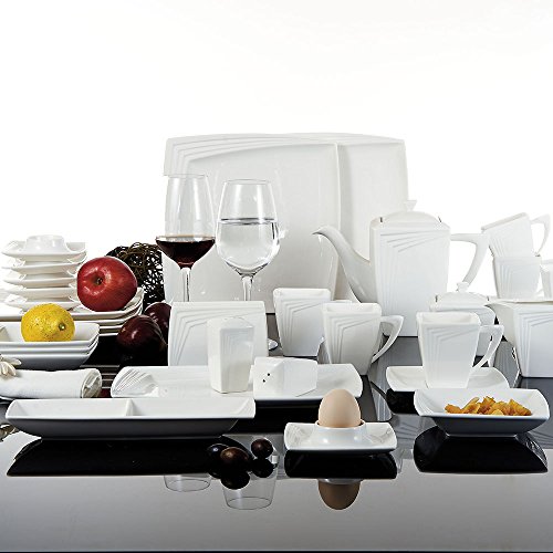 MALACASA, serie Rebeca, 40 piezas vajilla de porcelana vajilla completa para 6 personas, incluye las tazas de café, platillos, platos planos, platos de sopa, etc.