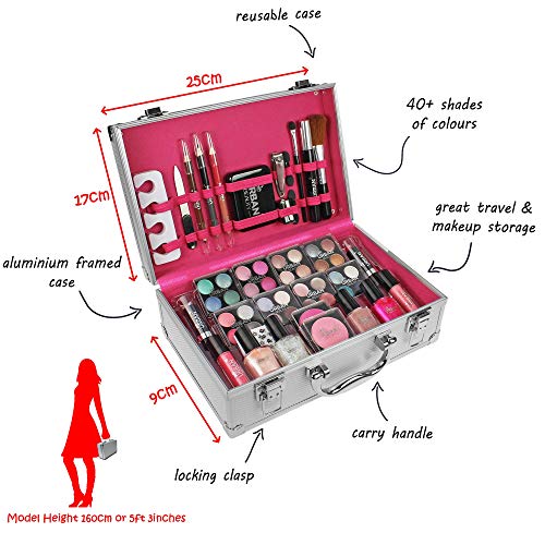 Maletín de maquillaje Urban Beauty, 60 productos. Ideal para viajar, para regalo, para guardar el maquillaje.