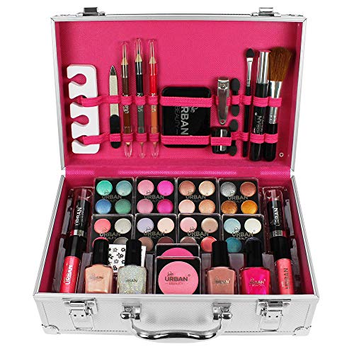 Maletín de maquillaje Urban Beauty, 60 productos. Ideal para viajar, para regalo, para guardar el maquillaje.