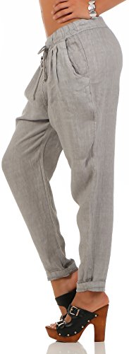 Malito Ocio Pantalones de Lino con Cintura Elástica 6816 Mujer (L, Gris Claro)