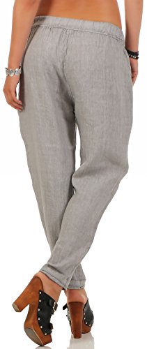 Malito Ocio Pantalones de Lino con Cintura Elástica 6816 Mujer (L, Gris Claro)