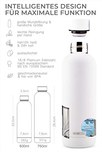 MAMEIDO Botella de agua, acero inoxidable 500 ml - Frasco de metal aislado, reutilizable, a prueba de fugas, sin BPA para adultos, niñas y niños mantiene frío 24 h, caliente 12 h (500ml, Pearl Marble)