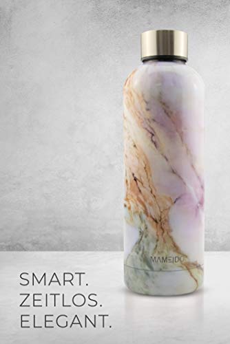 MAMEIDO Botella de agua, acero inoxidable 500 ml - Frasco de metal aislado, reutilizable, a prueba de fugas, sin BPA para adultos, niñas y niños mantiene frío 24 h, caliente 12 h (500ml, Pearl Marble)