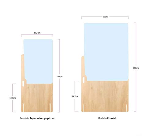 Mampara Metacrilato Aula | Fácil Instalación | Separación de pupitres o Frontal | Protector para colegios | Metacrilato de 3mm | (Separación Pupitres, 60,5 x 140 cm)