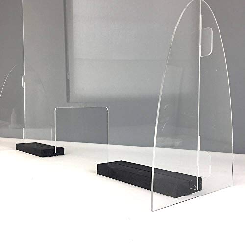 Mampara mostrador. Pantalla de protección para farmacias. Separador transparente para supermercados, recepciones, hoteles, tiendas y comercios. Ancho 71 cm y Alto 75 cm. (Peanas color negro)
