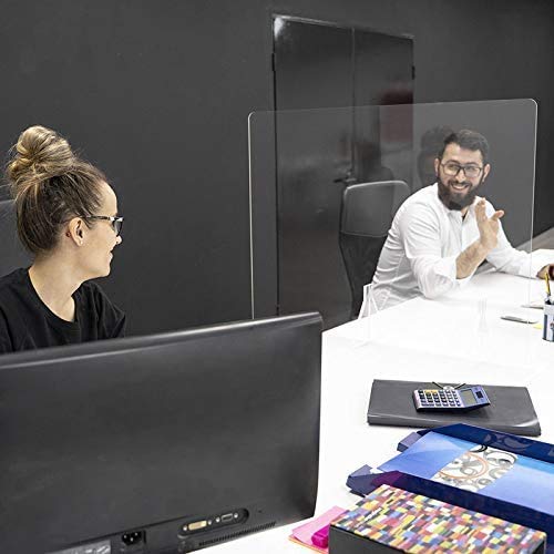 Mampara Protectora de Metacrilato de 100x80cm para Escritorio y Mesa, Transparente, Grosor de 3mm, Mampara de Protección para Oficina, Bar, Cafetería y Restaurante, 100x80cm
