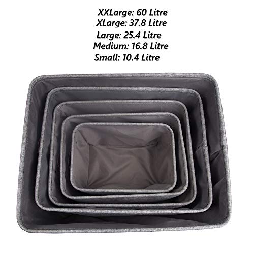 MANGATA Cestas de Almacenamiento Plegables, Caja de Almacenamiento de Tela de Lona Gruesa para la Colada del Armario del hogar, Mango de Cuero, tamaño Grande (Gris, sin cordón)