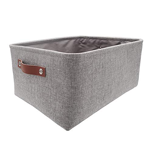 MANGATA Cestas de Almacenamiento Plegables, Caja de Almacenamiento de Tela de Lona Gruesa para la Colada del Armario del hogar, Mango de Cuero, tamaño Grande (Gris, sin cordón)