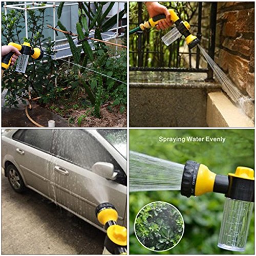 Manguera de jardín Boquilla-pistola de riego multifuncional de espuma agua-8 ajustable patrones, built-in dispensador de jabón, ahorro de agua-ideal para lavado de coches, riego del césped, amarillo