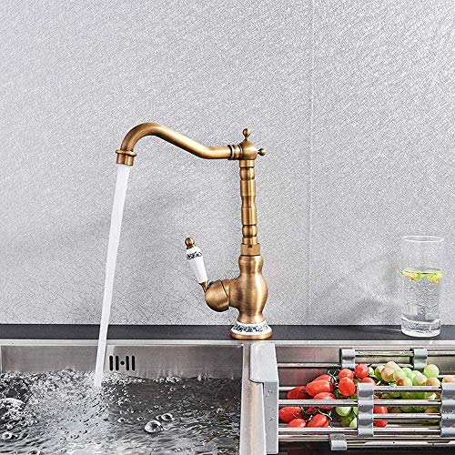 Manija Simple De Latón Antiguo Que Gira 360 °. Compatible Con Lavabos Dobles Extraíbles Monomando Lavabo Cocina, Grifo Fregadero, Alta Calidad Faucet, Grifería De Agua Fría Y Caliente, Estilo Moderno