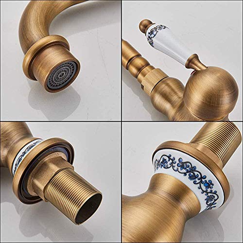 Manija Simple De Latón Antiguo Que Gira 360 °. Compatible Con Lavabos Dobles Extraíbles Monomando Lavabo Cocina, Grifo Fregadero, Alta Calidad Faucet, Grifería De Agua Fría Y Caliente, Estilo Moderno