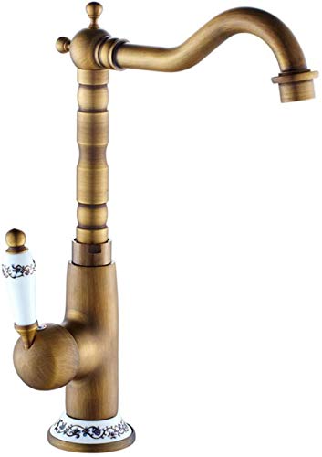 Manija Simple De Latón Antiguo Que Gira 360 °. Compatible Con Lavabos Dobles Extraíbles Monomando Lavabo Cocina, Grifo Fregadero, Alta Calidad Faucet, Grifería De Agua Fría Y Caliente, Estilo Moderno