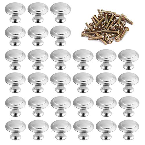 ManLee 30 Piezas Perillas de Gabinete 30mm Pomos de Acero Inoxidable Puertas Redonda con Tornillos Perillas Manijas Tiradores de Muebles para Armario Cajón Aparador Cocina