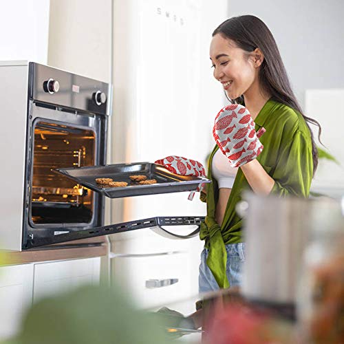 Manopla Horno Silicona, Oven Gloves Transpirable Guantes de Cocina Guantes Horno Corto Resistente al Calor Profesional Manopla Doble Horno para Horneando Barbacoa Microonda Cocinando 1 Par (Rojo)