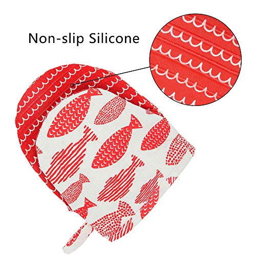 Manopla Horno Silicona, Oven Gloves Transpirable Guantes de Cocina Guantes Horno Corto Resistente al Calor Profesional Manopla Doble Horno para Horneando Barbacoa Microonda Cocinando 1 Par (Rojo)