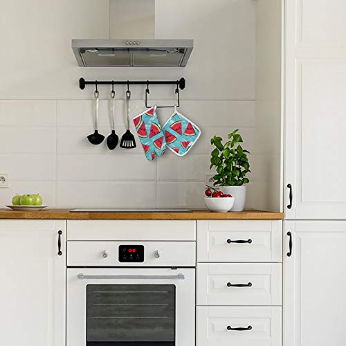 Manoplas para horno con diseño de dibujos animados tropicales de frutas, sandía, semilla de mora, resistente al calor, para microondas, barbacoa, horno, guantes de algodón, con forro interior suave.