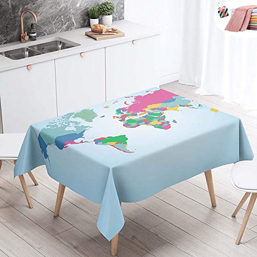 Manteles Antimanchas Rectangular, Morbuy Impermeable Manteles de Mesa Lavable Manteles Mapa del Mundo Impresión para Salón Comedor Decoración del Hogar (Azul Claro,140x100cm)