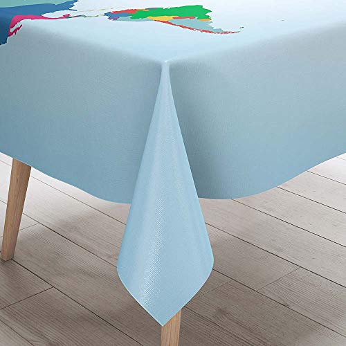 Manteles Antimanchas Rectangular, Morbuy Impermeable Manteles de Mesa Lavable Manteles Mapa del Mundo Impresión para Salón Comedor Decoración del Hogar (Azul Claro,140x100cm)