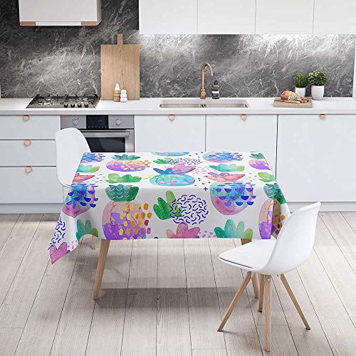 Manteles de Mesa Mantel, Morbuy Rectangular Impresión 3D Tropical Piña Impermeable Antimanchas Lavable Manteles para Cocina o Salón Comedor Decoración del Hogar (Arcoiris Cactus,100x140cm)