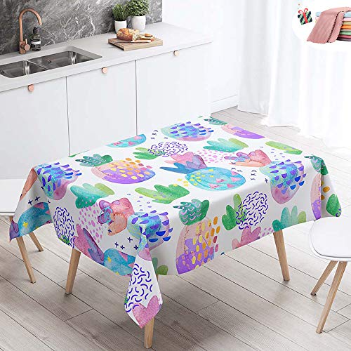 Manteles de Mesa Mantel, Morbuy Rectangular Impresión 3D Tropical Piña Impermeable Antimanchas Lavable Manteles para Cocina o Salón Comedor Decoración del Hogar (Arcoiris Cactus,100x140cm)