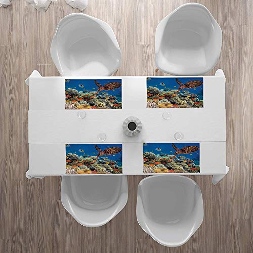 Manteles Individuales, Océano, Peces Tortuga vieja Carey flota bajo el agua Arrecifes de ,Mantel Individual Antideslizante Lavable Resistente Al Calor para Hoteles Restaurante Catering (Paquete de 4)