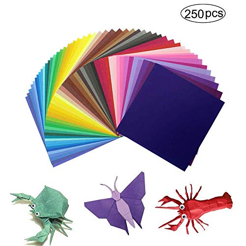 Manualidades de Origami con Papel Para Niños, 250 hojas 50 Colores Vivos Doble cara cara Papel Para Origami Para Proyectos de Arte y Manualidades - Juego de Origami Animado