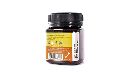 Manuka miel y Extracto genuino cúrcuma de Manuka 250 g - MGO 100, Innovación mundial para su salud, Nueva Zelanda Miel de Manuka enriquecida con cúrcuma