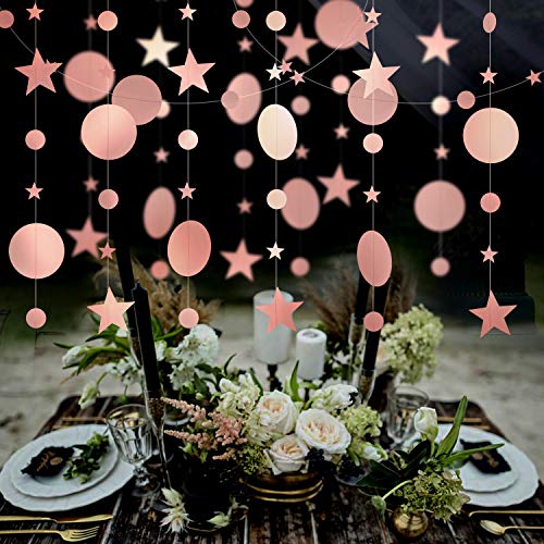 Maojuee Guirnalda de Papel 4 Paquetes Decoración de fiesta de Oro Rosa Circle Dot Garland Streamer Kit Twinkle Star Paper Hanging Bunting Glitter Banner para Boda Bautizo de Bebé Navidad Cumpleaños