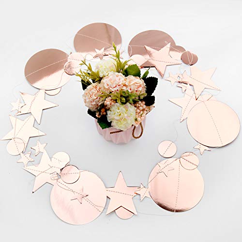 Maojuee Guirnalda de Papel 4 Paquetes Decoración de fiesta de Oro Rosa Circle Dot Garland Streamer Kit Twinkle Star Paper Hanging Bunting Glitter Banner para Boda Bautizo de Bebé Navidad Cumpleaños