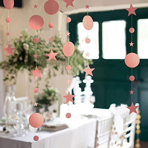 Maojuee Guirnalda de Papel 4 Paquetes Decoración de fiesta de Oro Rosa Circle Dot Garland Streamer Kit Twinkle Star Paper Hanging Bunting Glitter Banner para Boda Bautizo de Bebé Navidad Cumpleaños