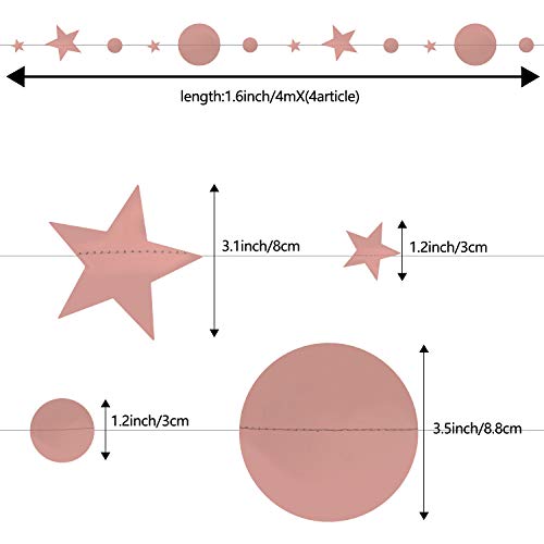 Maojuee Guirnalda de Papel 4 Paquetes Decoración de fiesta de Oro Rosa Circle Dot Garland Streamer Kit Twinkle Star Paper Hanging Bunting Glitter Banner para Boda Bautizo de Bebé Navidad Cumpleaños