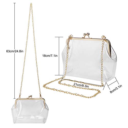 MaoXinTek Bolso de Hombro Transparente para Mujer, Bolso de Noche, Bolso Cruzado, Bolso de Hombro con Correa de Cadena de Oro Extraíble para Baile Escolar, Fest, Conciertos, Eventos Deportivos