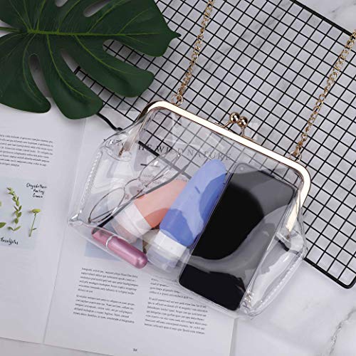MaoXinTek Bolso de Hombro Transparente para Mujer, Bolso de Noche, Bolso Cruzado, Bolso de Hombro con Correa de Cadena de Oro Extraíble para Baile Escolar, Fest, Conciertos, Eventos Deportivos