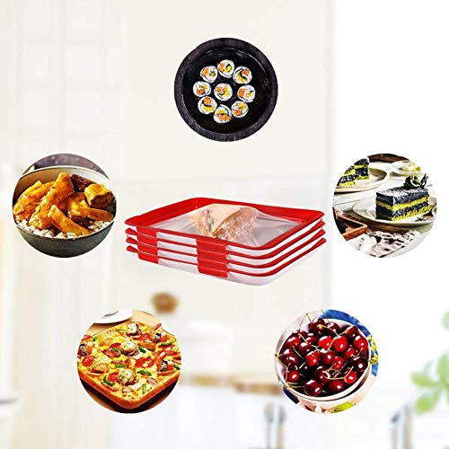 MAQRLT Food Shell Preservación, Caja De Almacenamiento De Plástico Elástico para Healthy Película Comida Sello Hebilla De Vacío Reutilizable para Comida De Preservación (Rojo) (4)