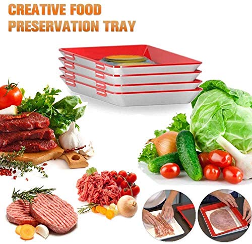 MAQRLT Food Shell Preservación, Caja De Almacenamiento De Plástico Elástico para Healthy Película Comida Sello Hebilla De Vacío Reutilizable para Comida De Preservación (Rojo) (4)