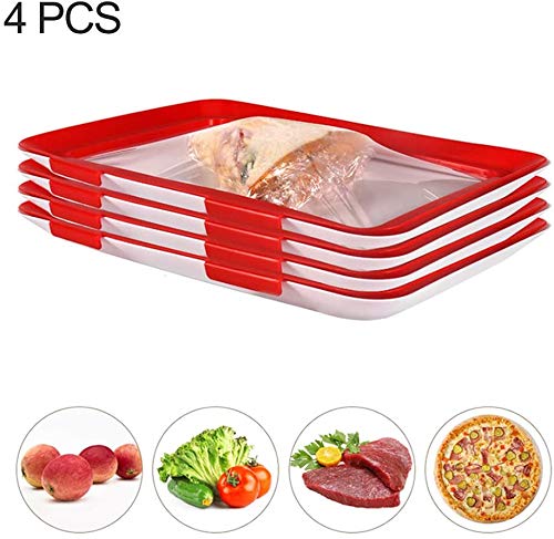 MAQRLT Food Shell Preservación, Caja De Almacenamiento De Plástico Elástico para Healthy Película Comida Sello Hebilla De Vacío Reutilizable para Comida De Preservación (Rojo) (4)