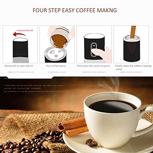 Máquina de Café Eléctrica con Filtro, Taza Portátil de Molinillo de Café de Viaje Carga USB Operación con Un Solo Botón Viaje Café al Aire Libre Ma,White