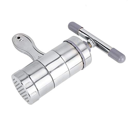 Máquina de fabricación de Pasta de prensado Manual de Fideos de Acero Inoxidable para Fideos caseros Espaguetis Herramientas para Hacer Masa Fresca Kit de Prensa de enrollar (5 moldes)